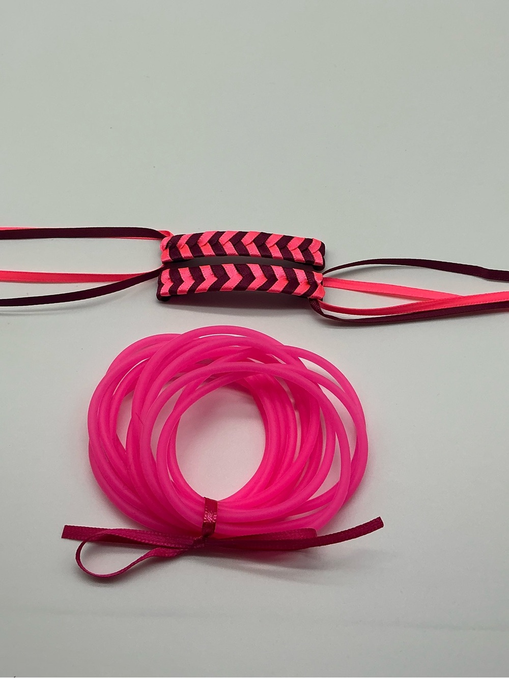 Dark Red and Neon Pink 80s Barrettes & 12 Pink Jelly Bracelets
